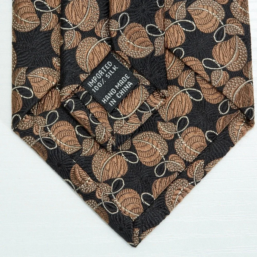 Jos.‎ A. Bank Necktie Men One Size Black Bronze Leaf Pattern 100% Silk